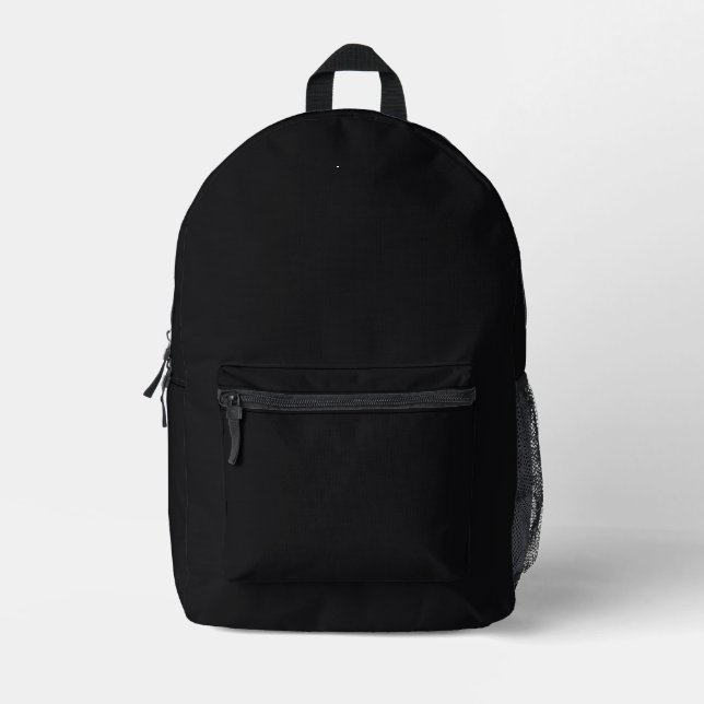 Jet Black Solid Colour Printed Backpack (Front)