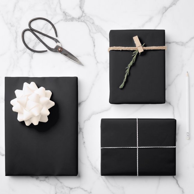 Jet Black Solid Colour Wrapping Paper Sheet (Front)
