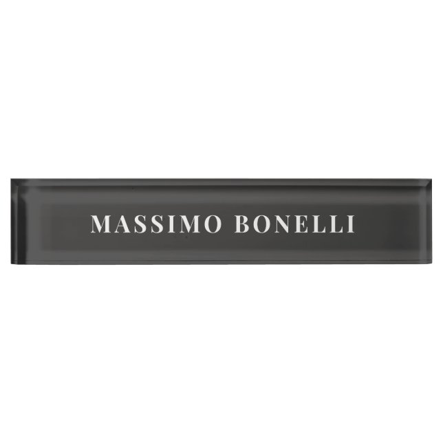 Jet Black & White Minimalist Plain Modern Nameplate (Front)