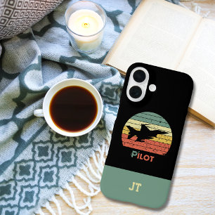 Jet Fighter Aeroplane Retro Pilot Monogrammed iPhone 16 Case