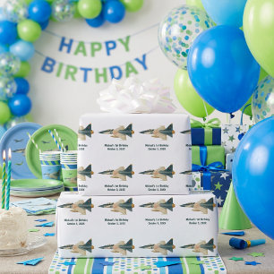 Jet Fighter Airplane Camouflage Boy 1st Birthday Wrapping Paper