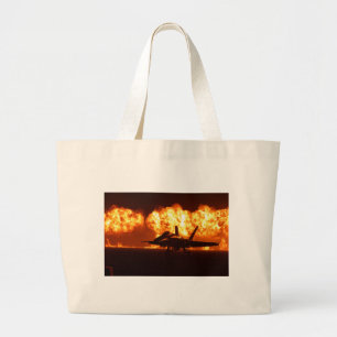 Jet Fighter Flames Large Tote Bag