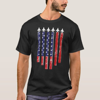 Jet Fighter Us American Flag Aircraft Aviation Pla T-Shirt