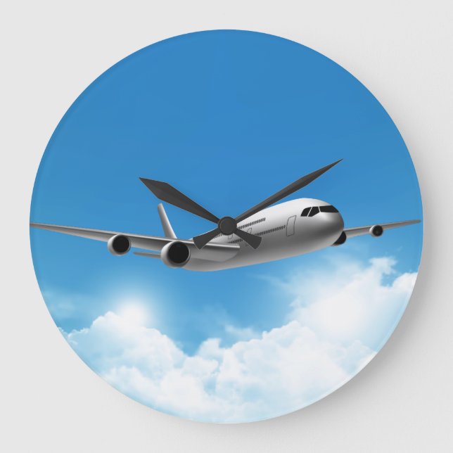 Jet Flying On The Sky Large Clock (Front)