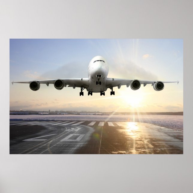 Jet Landing on Snowy Runway Poster (Front)