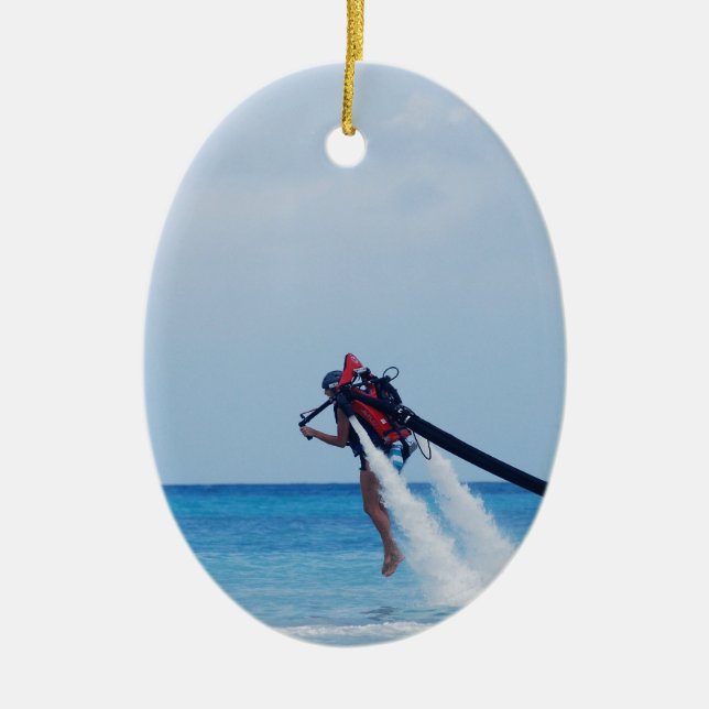 Jet Pack Blasting Off Ceramic Tree Decoration (Front)