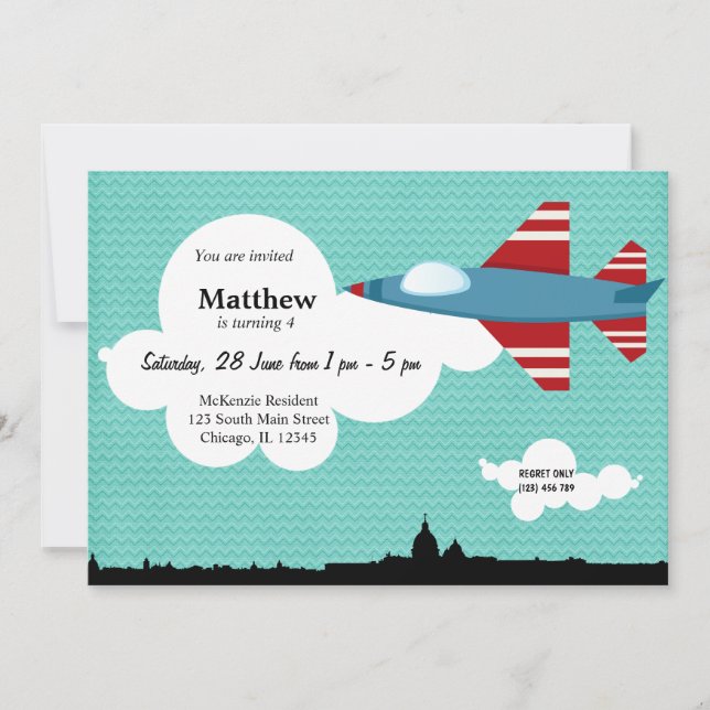 Jet Plane Birthday theme (Blue) Invitation (Front)