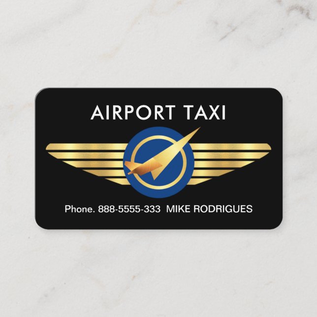 Jet Plane On Gold Wings Business Card (Front)