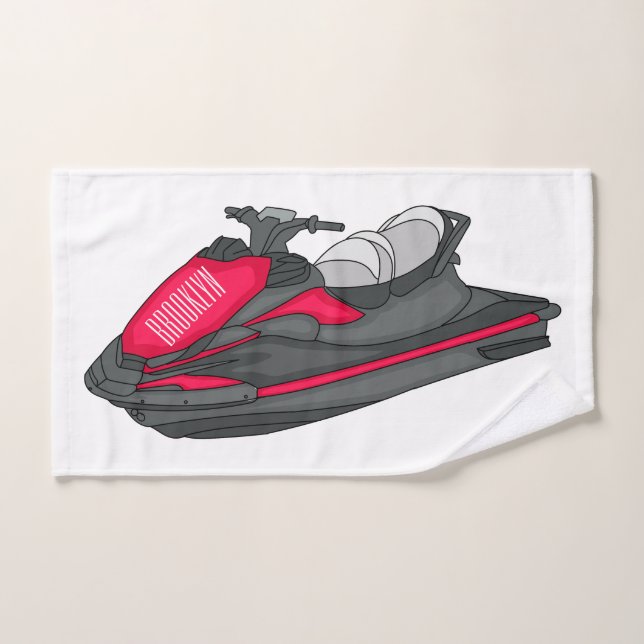Jet ski cartoon illustration bath towel set (Hand Towel)