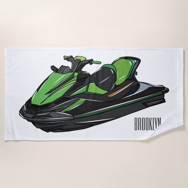 Jet ski cartoon illustration beach towel (Front)
