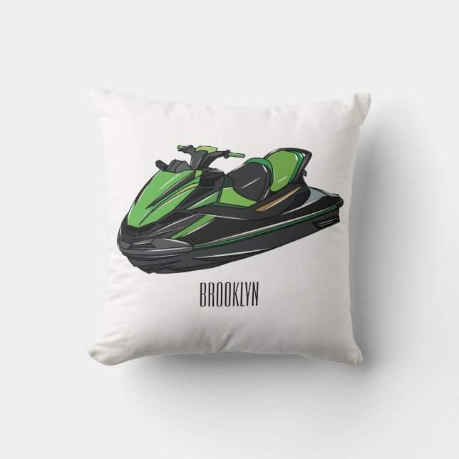 Jet ski cartoon illustration cushion (Front)