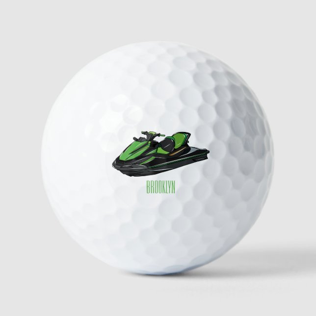 Jet ski cartoon illustration golf balls (Front)