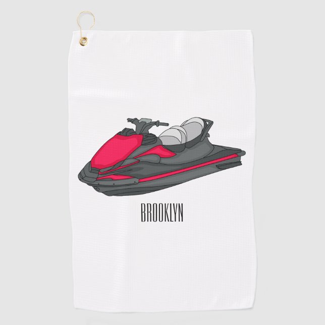 Jet ski cartoon illustration golf towel (Front)