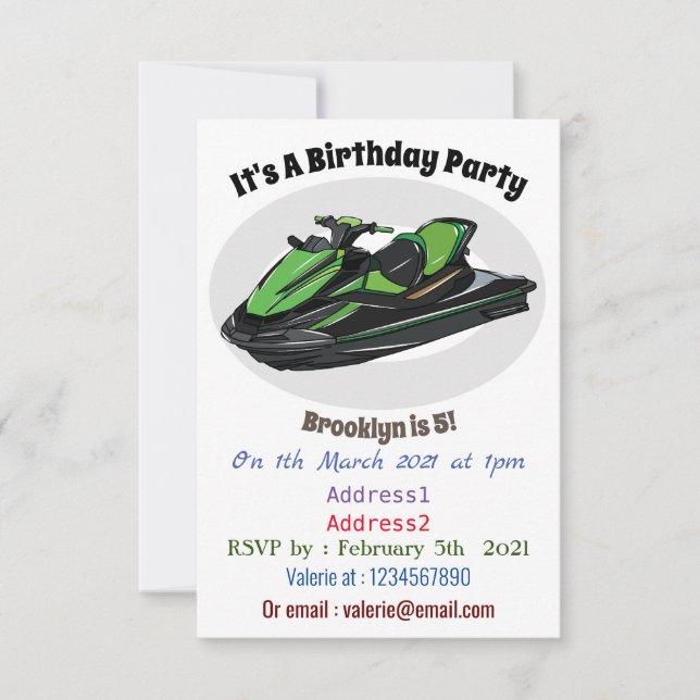 Jet ski cartoon illustration invitation (Front)