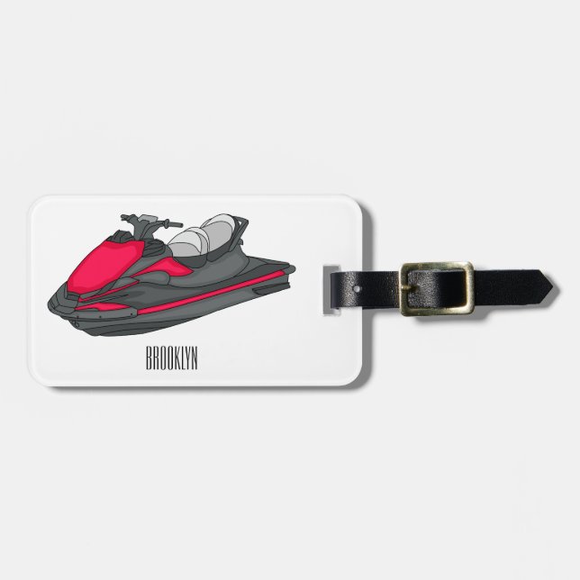 Jet ski cartoon illustration  luggage tag (Front Horizontal)
