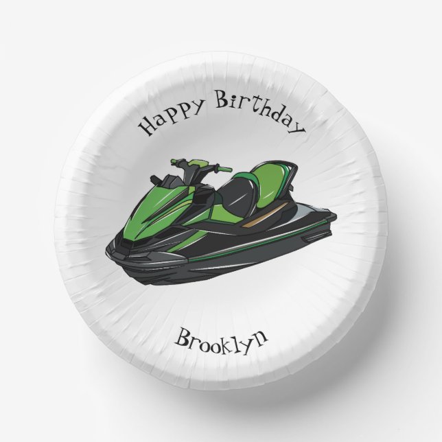 Jet ski cartoon illustration paper plate (Front)