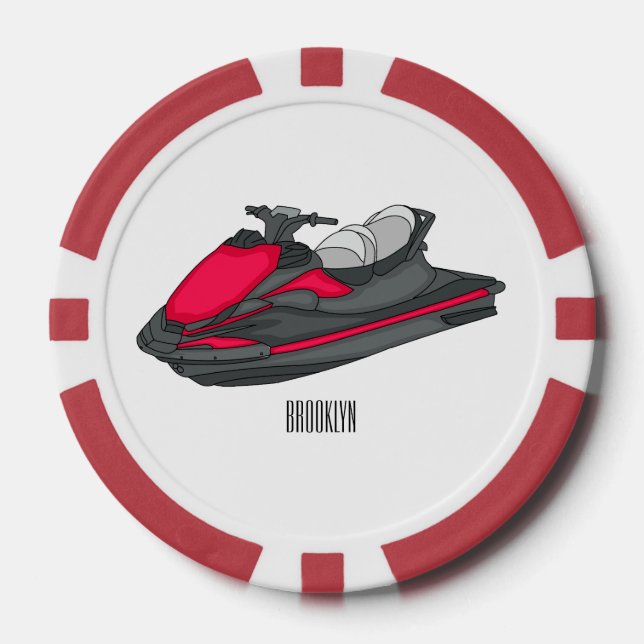 Jet ski cartoon illustration  poker chips (Front)