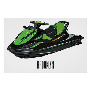 Jet ski cartoon illustration poster