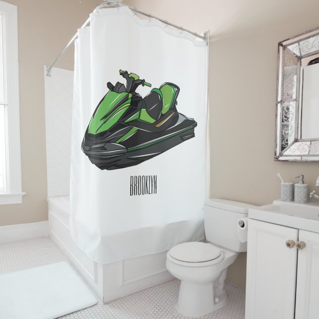 Jet ski cartoon illustration shower curtain (In Situ)