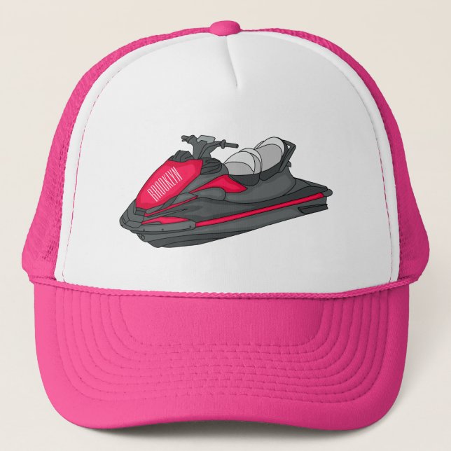 Jet ski cartoon illustration  trucker hat (Front)