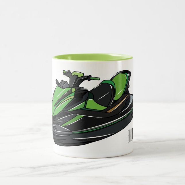 Jet ski cartoon illustration Two-Tone coffee mug (Center)
