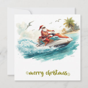 Jet Ski Christmas Holiday with Santa Claus Card