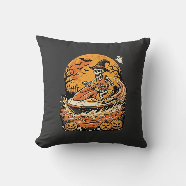 Jet Ski Halloween Skeleton Witch Pumpkin Design_1 Cushion (Front)