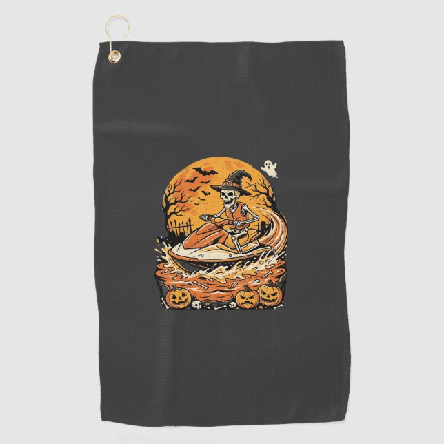 Jet Ski Halloween Skeleton Witch Pumpkin Design_1 Golf Towel (Front)