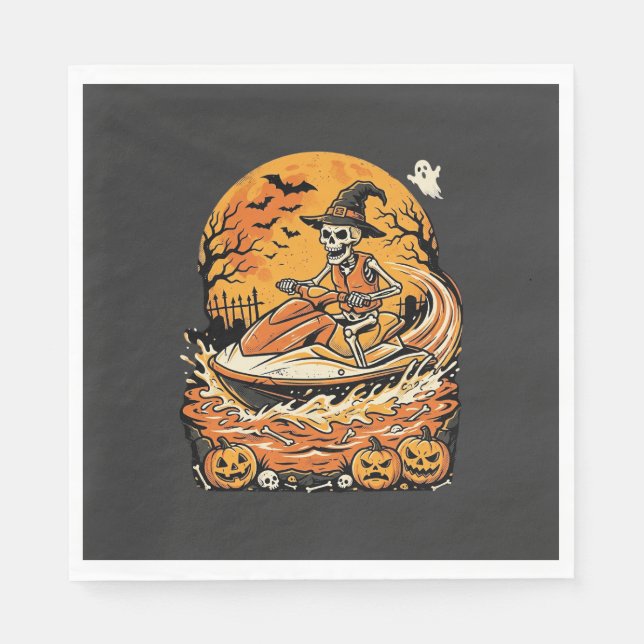 Jet Ski Halloween Skeleton Witch Pumpkin Design_1 Napkin (Front)