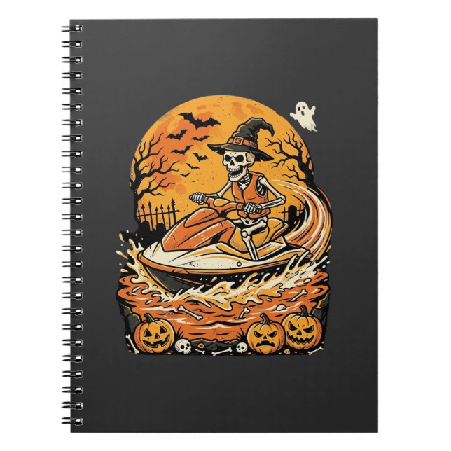 Jet Ski Halloween Skeleton Witch Pumpkin Design_1 Notebook (Front)