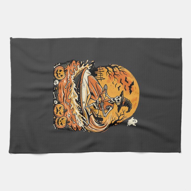 Jet Ski Halloween Skeleton Witch Pumpkin Design_1 Tea Towel (Horizontal)