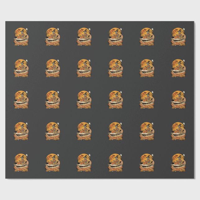 Jet Ski Halloween Skeleton Witch Pumpkin Design_1 Wrapping Paper (Flat)