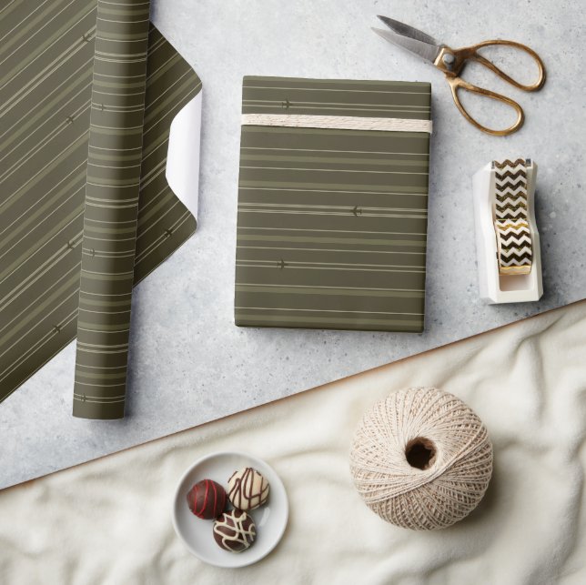 Jet Stream Stripes Olive Green Wrapping Paper (Crafts)