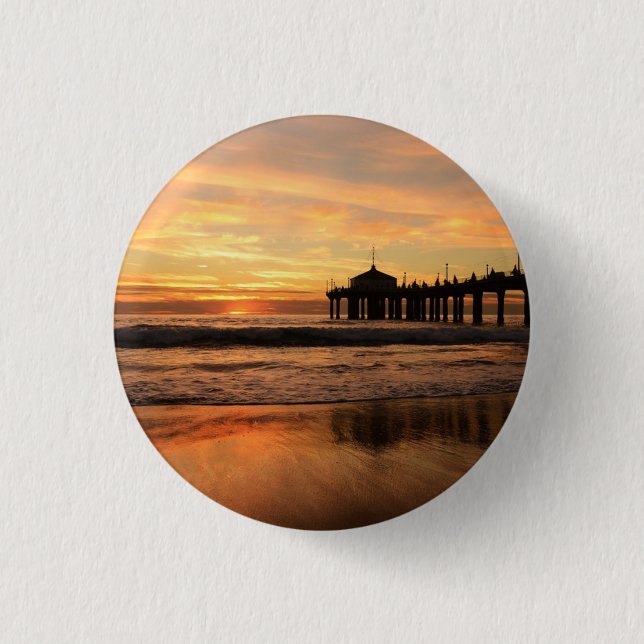 Jetty Over Ocean Beach Sunset 3 Cm Round Badge (Front)