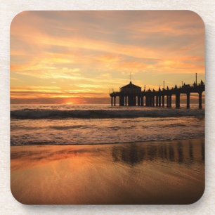 Jetty Over Ocean Beach Sunset Coaster