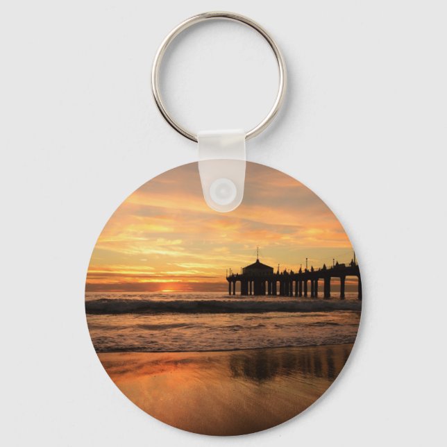 Jetty Over Ocean Beach Sunset Key Ring (Front)
