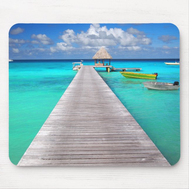 Jetty with boats in a tropical lagoon mouse pad (Front)