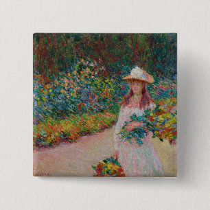 Jeune fille dans le jardin de Giverny, 1888 15 Cm Square Badge