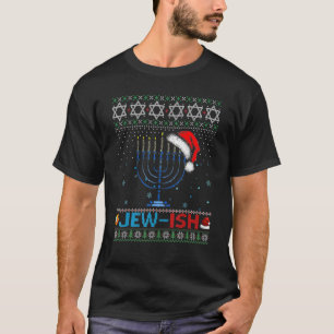 Jew ish Jewish Pun Menorah Santa Hanukkah Christma T-Shirt