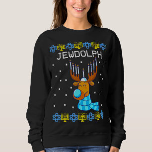 Jewdolph Ugly Hanukkah Sweater Reindeer Menorah Ch