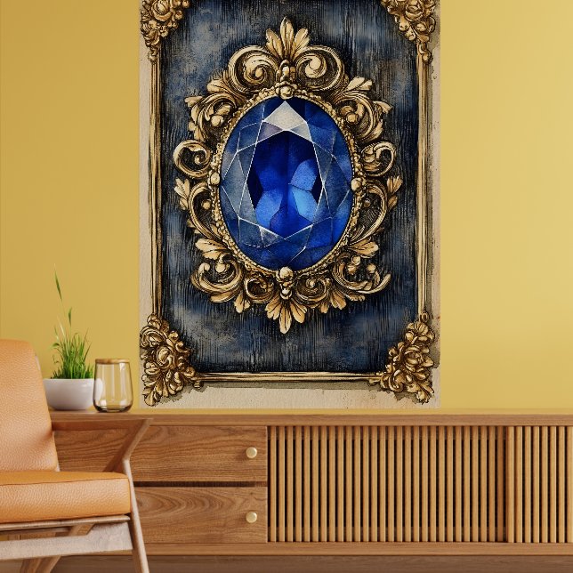 jewel adorned with a large blue gemstone poster (Living Room 2)