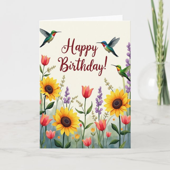 Jewel Birds Birthday Scene Card (Front)