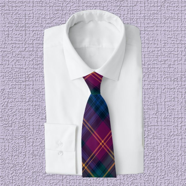 Jewel Blue, Green, Wine, Purple & Gold Plaid Tie (Creator Uploaded)