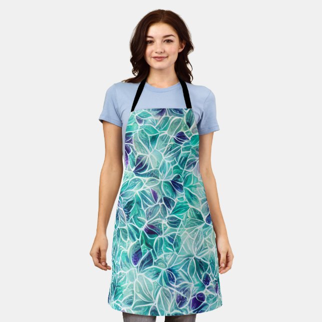 Jewel Blues Leaf Pattern Apron (Worn)