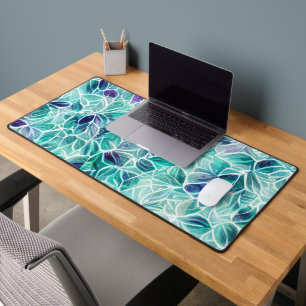 Jewel Blues Leaf Pattern Desk Mat
