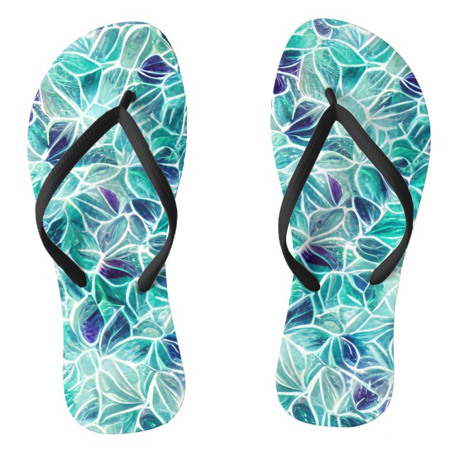 Jewel Blues Leaf Pattern Jandals (Footbed)