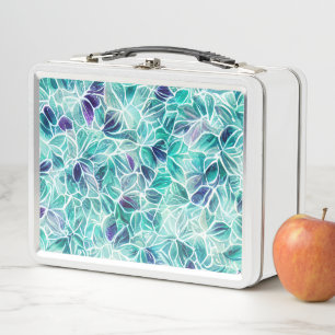 Jewel Blues Leaf Pattern Metal Lunch Box