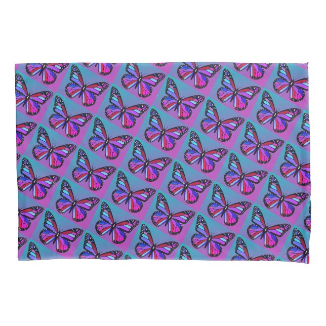 Jewel Butterflies in Purple and Blue Pattern Pillowcase (Front-Left)