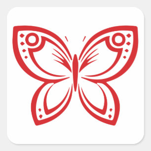 Jewel Butterflies Outline - Red Square Sticker