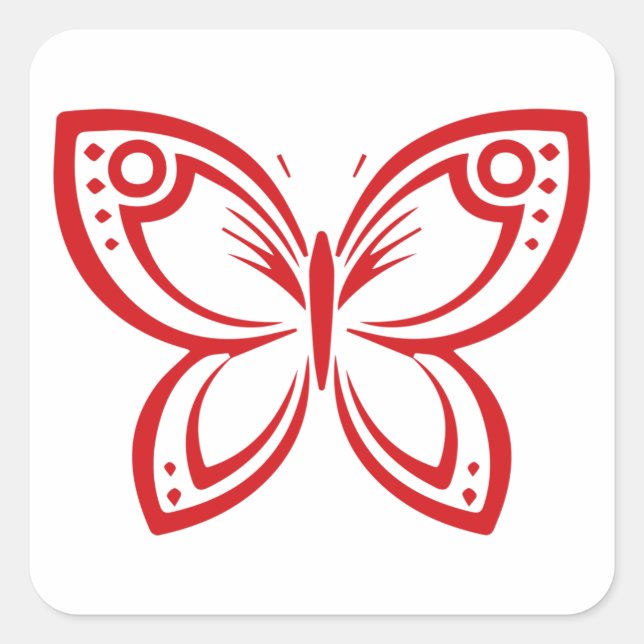 Jewel Butterflies Outline - Red Square Sticker (Front)